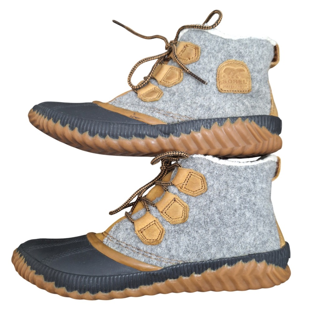 Sorel Out N About Plus Conquest Waterproof Boots Grey Tan NL3150-052 Womens 9.5